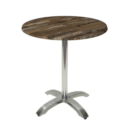 Mesa MILAN, aluminio, 4 radios, base de 72 cms y tapa 60 cms. Color a elegir, Tableros de 60 cms: WER-WOODART, MARACAIBO 4614