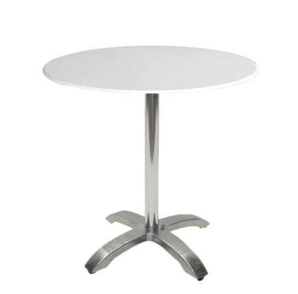 Mesa MILAN, aluminio, 4 radios, base de 72 cms y tapa 70 cms. Color a elegir, Tableros de 70 cms: WER-UNIART, BLANCO 3101