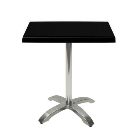 Mesa MILAN, aluminio, 4 radios, base de 72 cms y tapa 60 x 60 cms. Color a elegir, Tableros de 60x60 cms: WER-UNIART, NEGRO 3190
