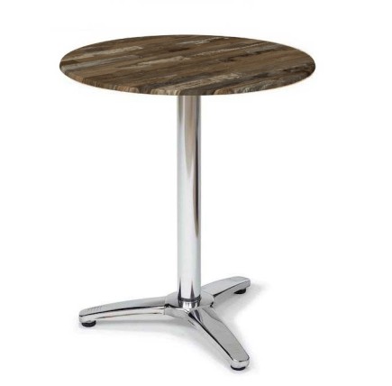 Mesa ROMA, aluminio, 3 radios, base de 70 cms y tapa 60 cms. Color a elegir, Tableros de 60 cms: WER-WOODART, MARACAIBO 4614