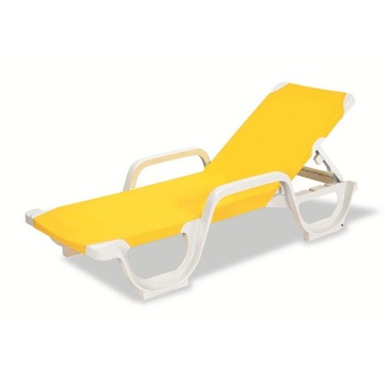 Tumbona COSTASOL, apilable, polipropileno blanco, tejido textilene amarillo