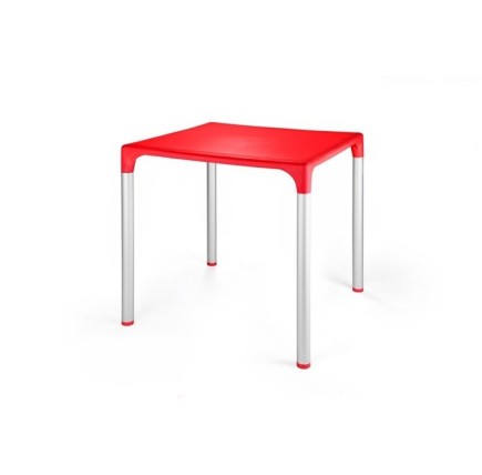 Mesa ELIANA, aluminio, polipropileno rojo 74x74 cms