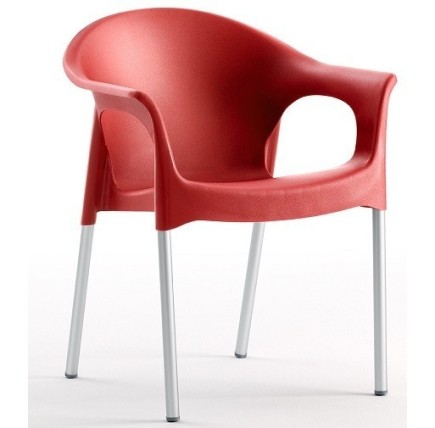 Sillón NILO, aluminio, apilable, polipropileno rojo*