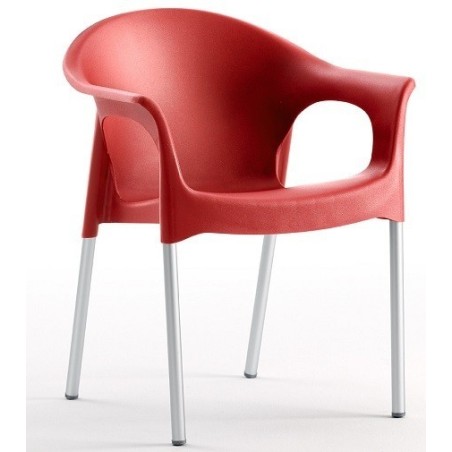 Sillón NILO, aluminio, apilable, polipropileno rojo*