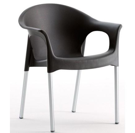 Sillón NILO, aluminio, apilable, polipropileno negro*
