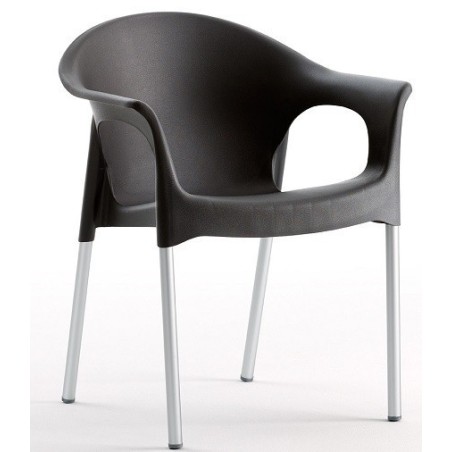 Sillón NILO, aluminio, apilable, polipropileno negro*