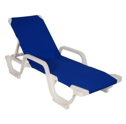Tumbona COSTASOL, apilable, polipropileno blanco, tejido textilene azul