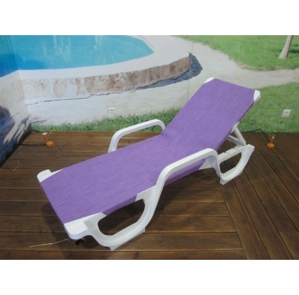 Tumbona COSTASOL, apilable, polipropileno blanco, tejido textilene lavanda