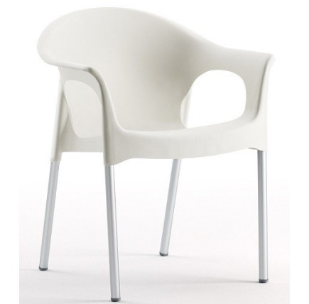 Sillón NILO, aluminio, apilable, polipropileno blanco