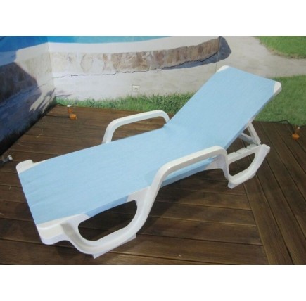 Tumbona COSTASOL, apilable, polipropileno blanco, tejido textilene azul aqua