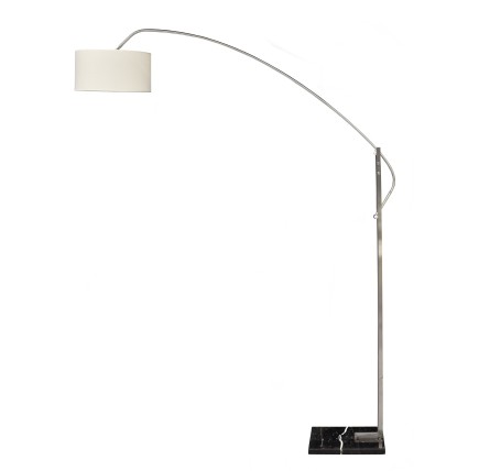 Lámpara OMEGA, pie de salón, cromada, mármol, pantalla blanca