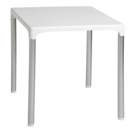 Mesa DOROTEA, aluminio, polipropileno blanco 70x70 cms