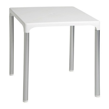 Mesa DOROTEA, aluminio, polipropileno blanco 70x70 cms