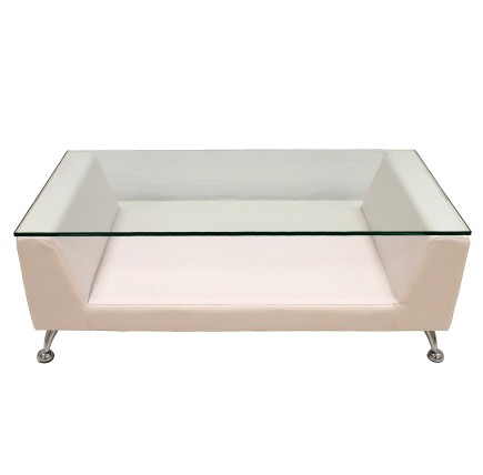 Mesa KATE, baja, cristal, blanca, 120x60 cms