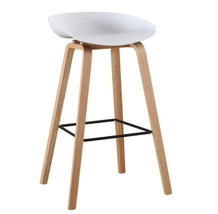 Taburete AWAK (TO), madera curvada, asiento polipropileno blanco