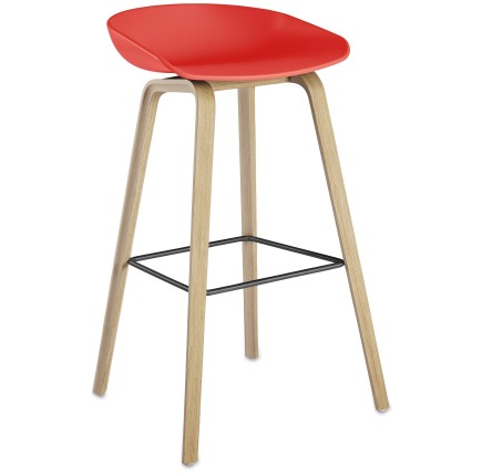 Taburete AWAK, madera, asiento rojo