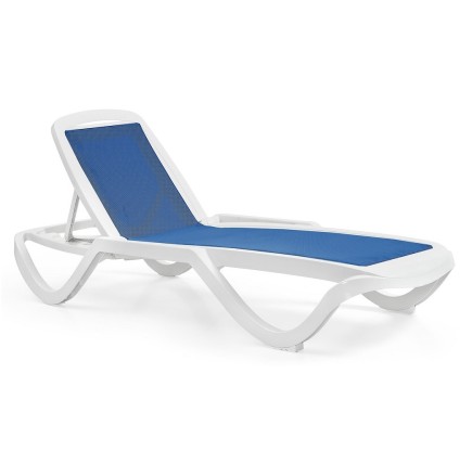 Tumbona CARIHUELA, apilable, polipropileno blanco, textilene azul