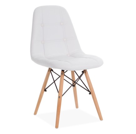 Silla BRISA, madera, similpiel blanca