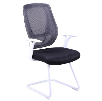 Sillón de oficina ULRIK, fijo, blanco, malla y tejido negro