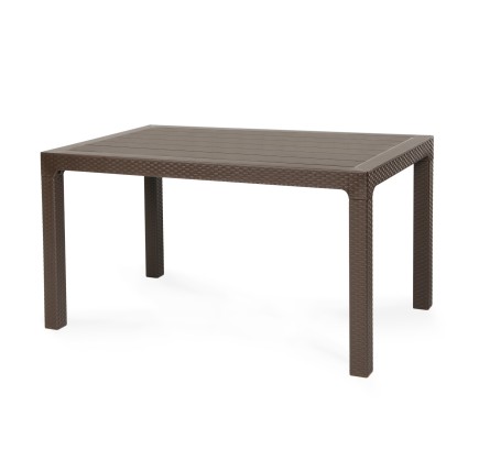 Mesa TROPICAL, ratán, polipropileno marrón chocolate, 140 x 80 cms