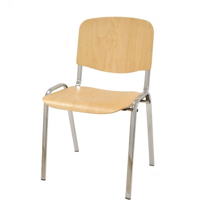 Silla NIZA NEW, chasis cromado, asiento y respaldo en madera natural