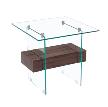 Mesa SUIZA, baja, madera, cristal, 55 x 55 cms