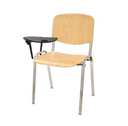 Silla NIZA NEW, chasis cromado, pala escritura, madera natural