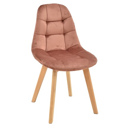 Silla LORENA, madera, tapizada velvet rosa coral