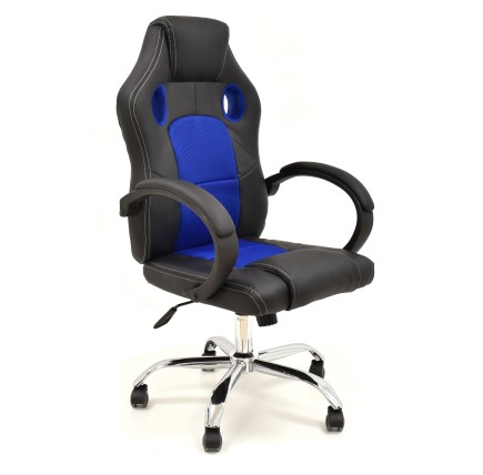 Sillón de oficina SEPANG, racing, similpiel negra, tejido mesh azul