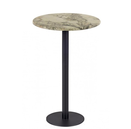 Mesa alta BOMBAY, negra, base de 110 cms y tapa de 60 cms. Color a elegir, Tableros de 60 cms: WERZALIT SM - MARBLE ALMERIA 209