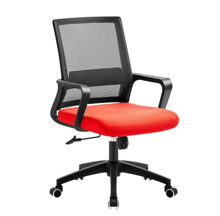 Sillón de oficina CLIFFORD, negro, malla negra y tejido rojo