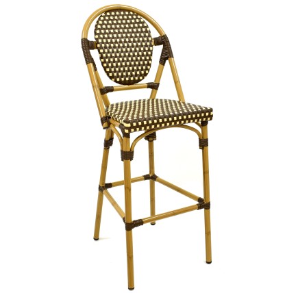 Taburete ALANIA, aluminio, ratán marrón y crema