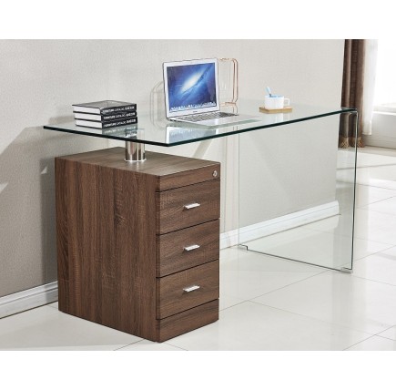 Mesa ARTEMISA, cristal curvado, cajonera bilaminada, 125x65 cms