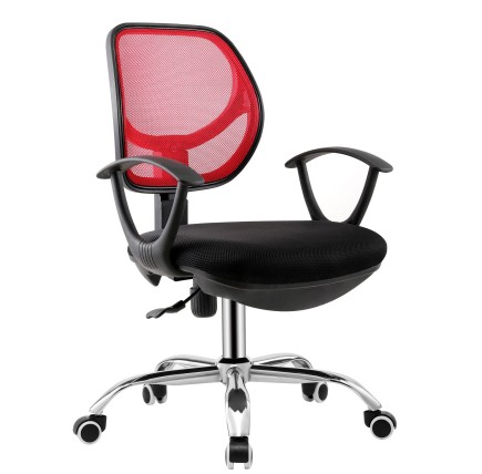 Silla de oficina MIRAFIORI, brazos, malla roja y tejido negro