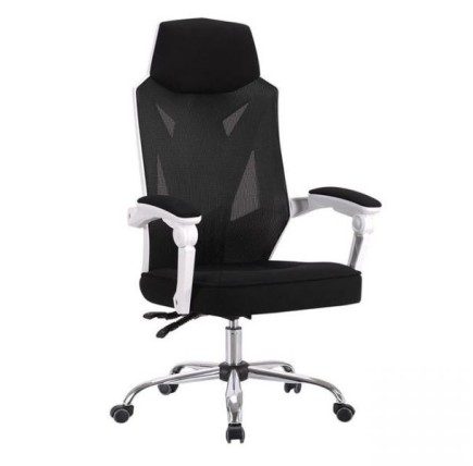 Sillón de oficina GRAZ, blanco, alto, gas, sincro, malla y tejido negro