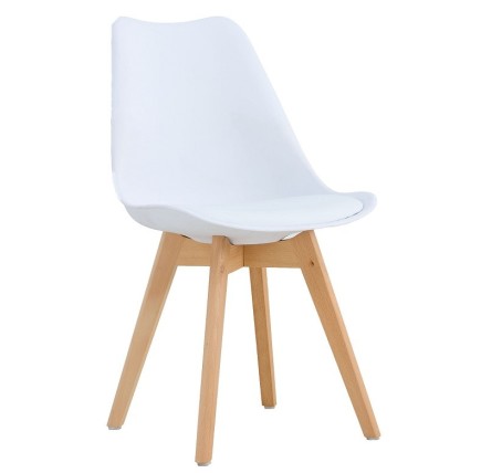 Silla TORRE 4P ( SU ), madera, polipropileno y cojín blanco