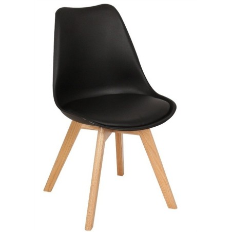 Silla TORRE 4P ( SU ), madera, polipropileno y cojín negro