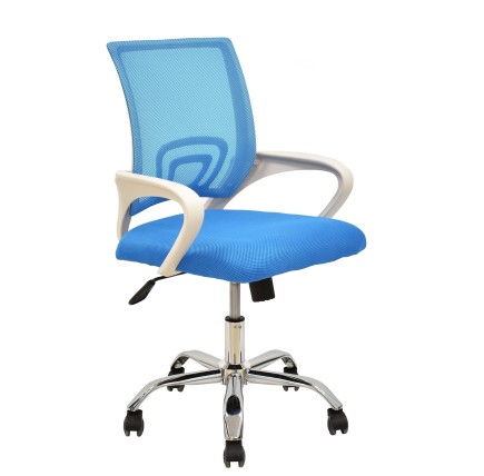 Sillón de oficina FISS NEW (M), blanco, gas, basculante, malla y tejido celeste