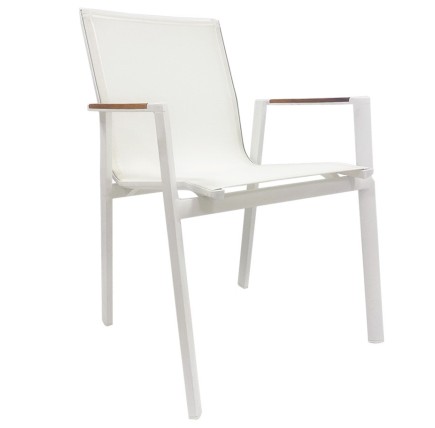 Sillón ROSAURO, apilable, aluminio, textilene blanco