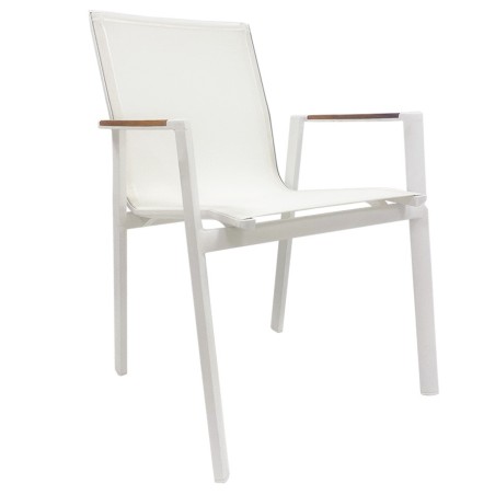 Sillón ROSAURO, apilable, aluminio, textilene blanco