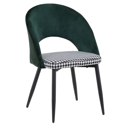 Silla CLEO, metal, tapizado verde con pata de gallo