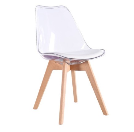 Silla TORRE 4P, madera, transparente, cojín blanco