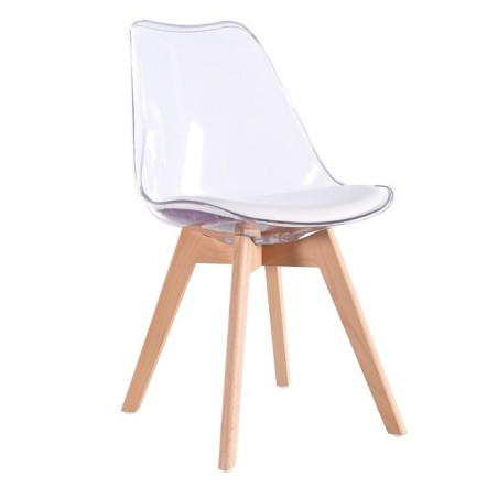 Silla TORRE 4P, madera, transparente, cojín blanco