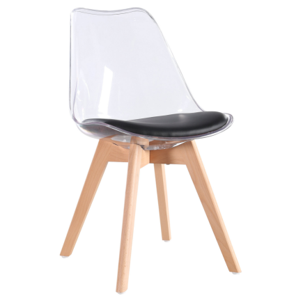 Silla TORRE 4P, madera, transparente, cojín negro