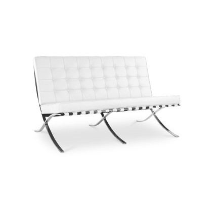 Sofá BARNA, 2 plazas, acero inoxidable, similpiel blanca