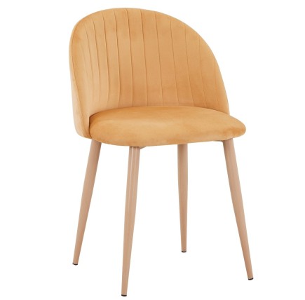 Silla VELVET NEW, patas metálicas, terciopelo amarillo mostaza 42