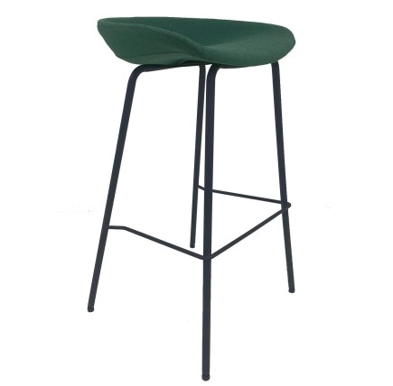 Taburete KIEL, metal, tapizado tejido verde