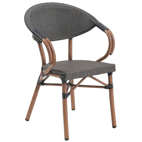 Sillón NERJA, apilable, aluminio, teslin marrón