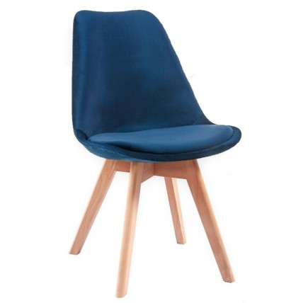 Silla TORRE VELVET, madera, carcasa y cojín velvet azul