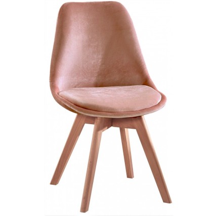 Silla TORRE VELVET, madera, carcasa y cojín velvet rosa